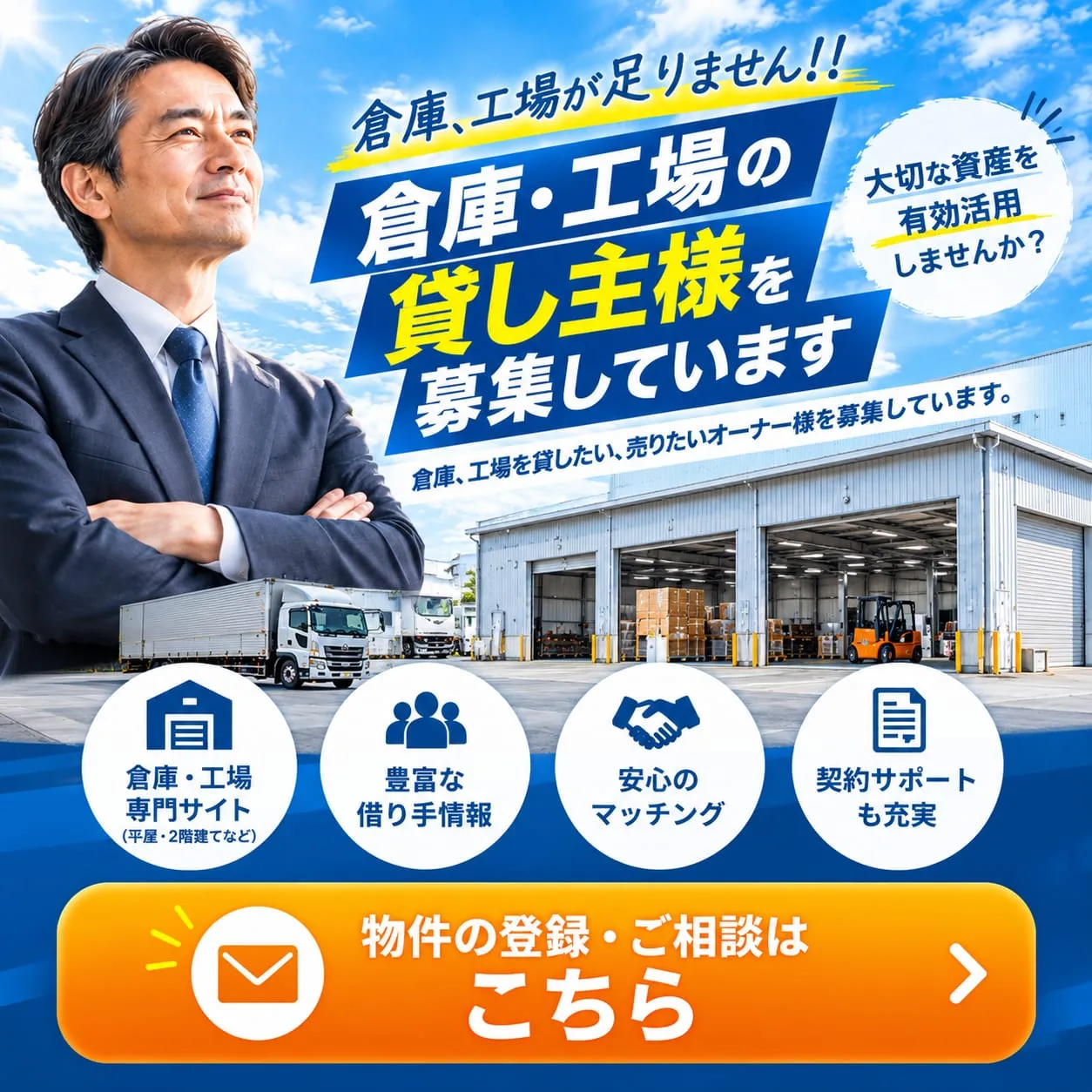 倉庫・工場を貸したいオーナー様へ｜物件登録・ご相談